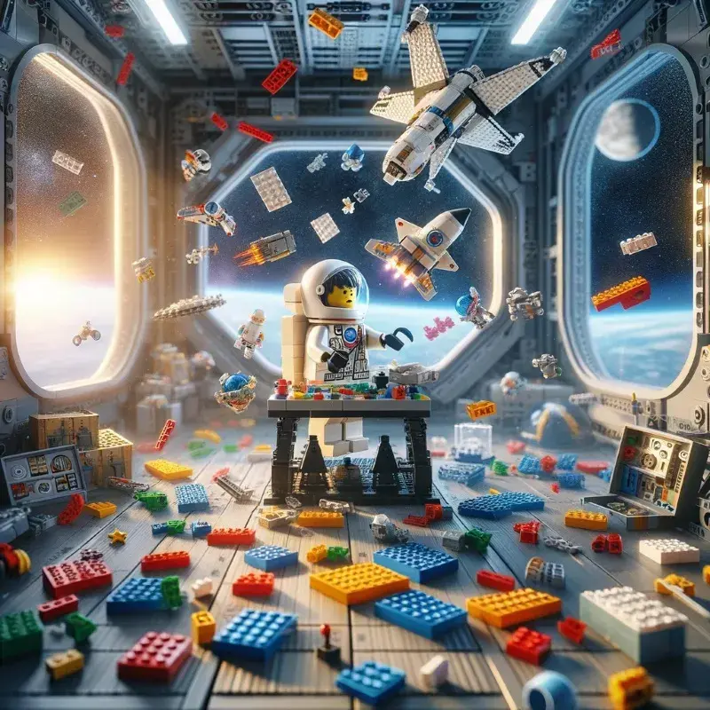 Projekty modeli kosmicznych wśród klocków LEGO